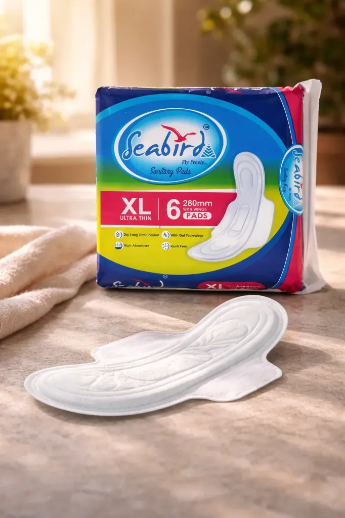 Seabird XL ultra thin 280mm with wings ,Dry long time comfort, With gel technology ,High absorbent, Rash free [ Pack of 4 ]