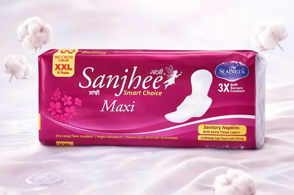 Sanjhee XXL Maxi cottony soft , Rash free , With gel technology , Dry long comfort , High absorbent [ Pack of 4 ]